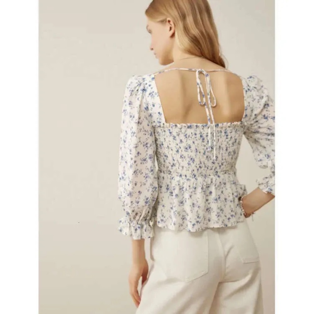 Reformation White and Blue Floral Braelyn Blouse Top S - Picture 9 of 9